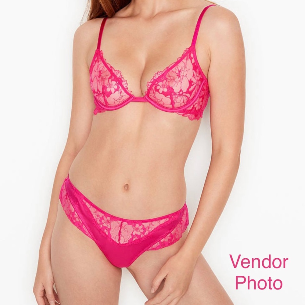 Victoria’s Secret Very Sexy Lace Trim Strappy Thong Panty (Hot Pink, XL)
